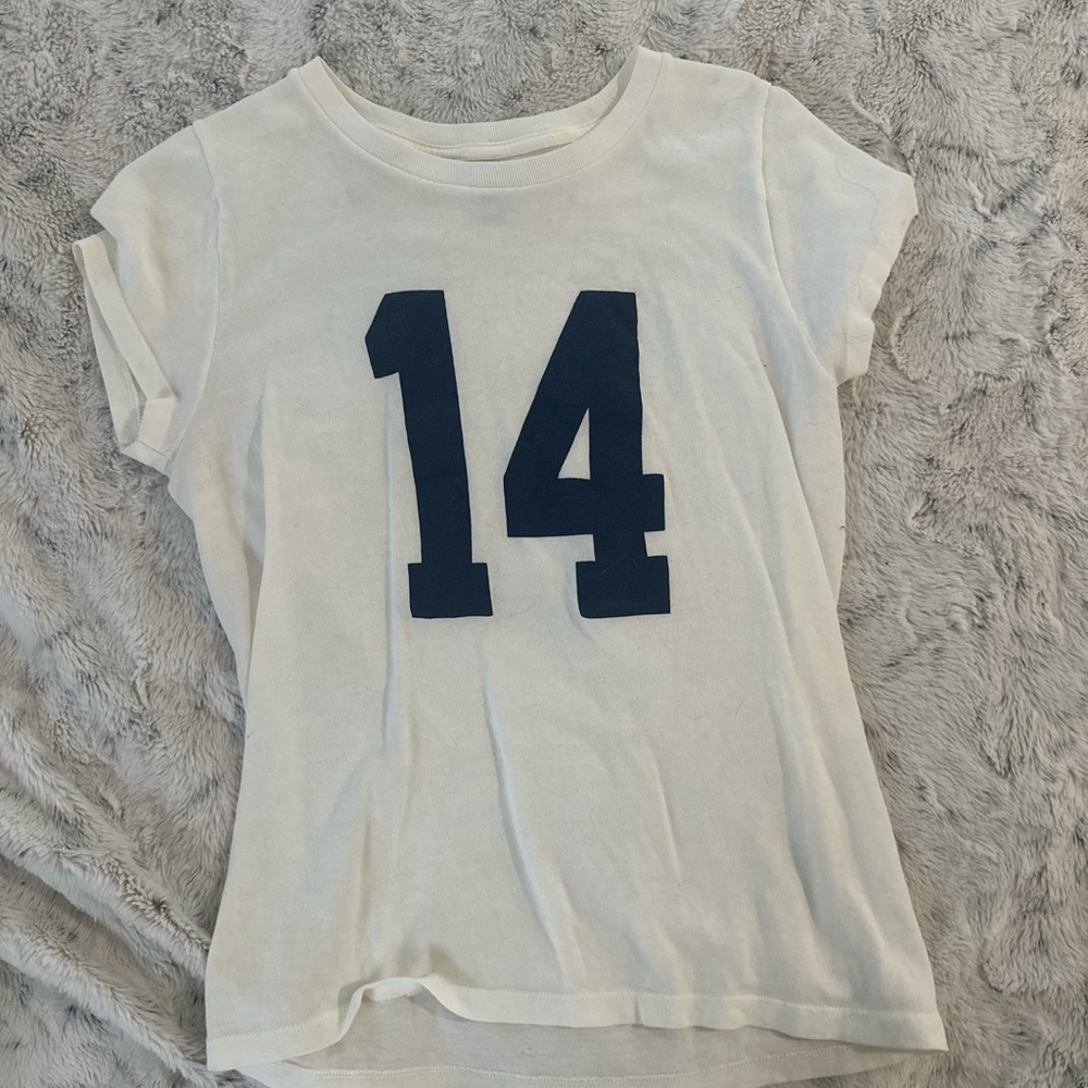 Brandy Melville White Tee with Navy Print